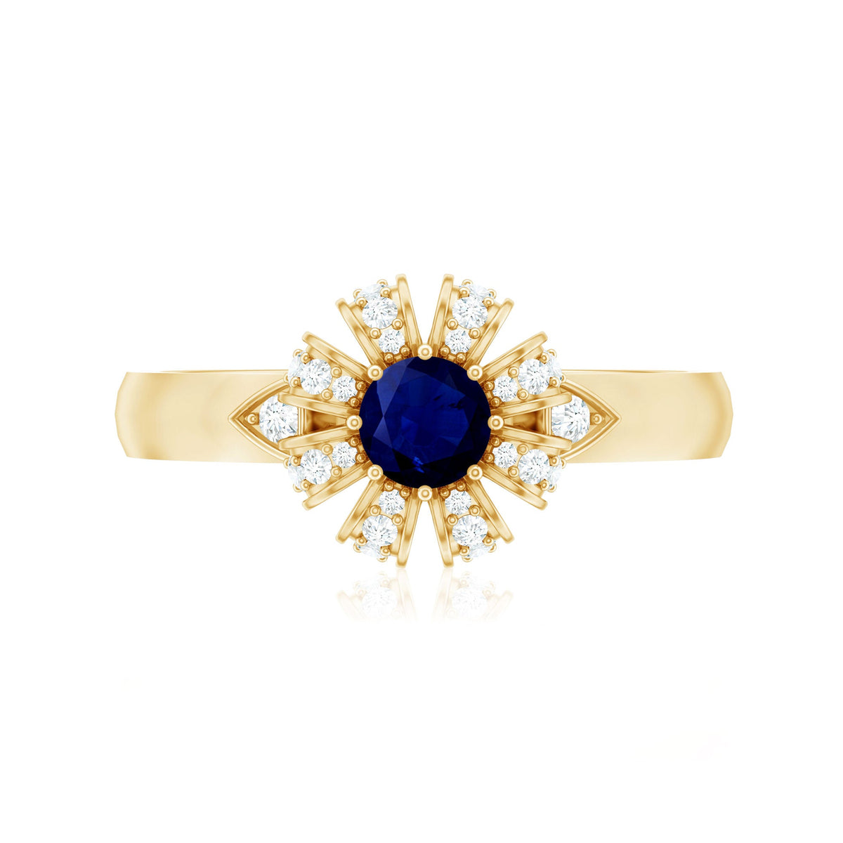 Real Blue Sapphire Flower Engagement Ring with Diamond
