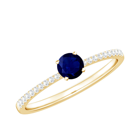 Anillo de promesa de zafiro azul de 0,9 quilates real con diamantes