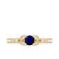 Vintage Inspired Blue Sapphire and Diamond Engagement Ring with Milgrain Details