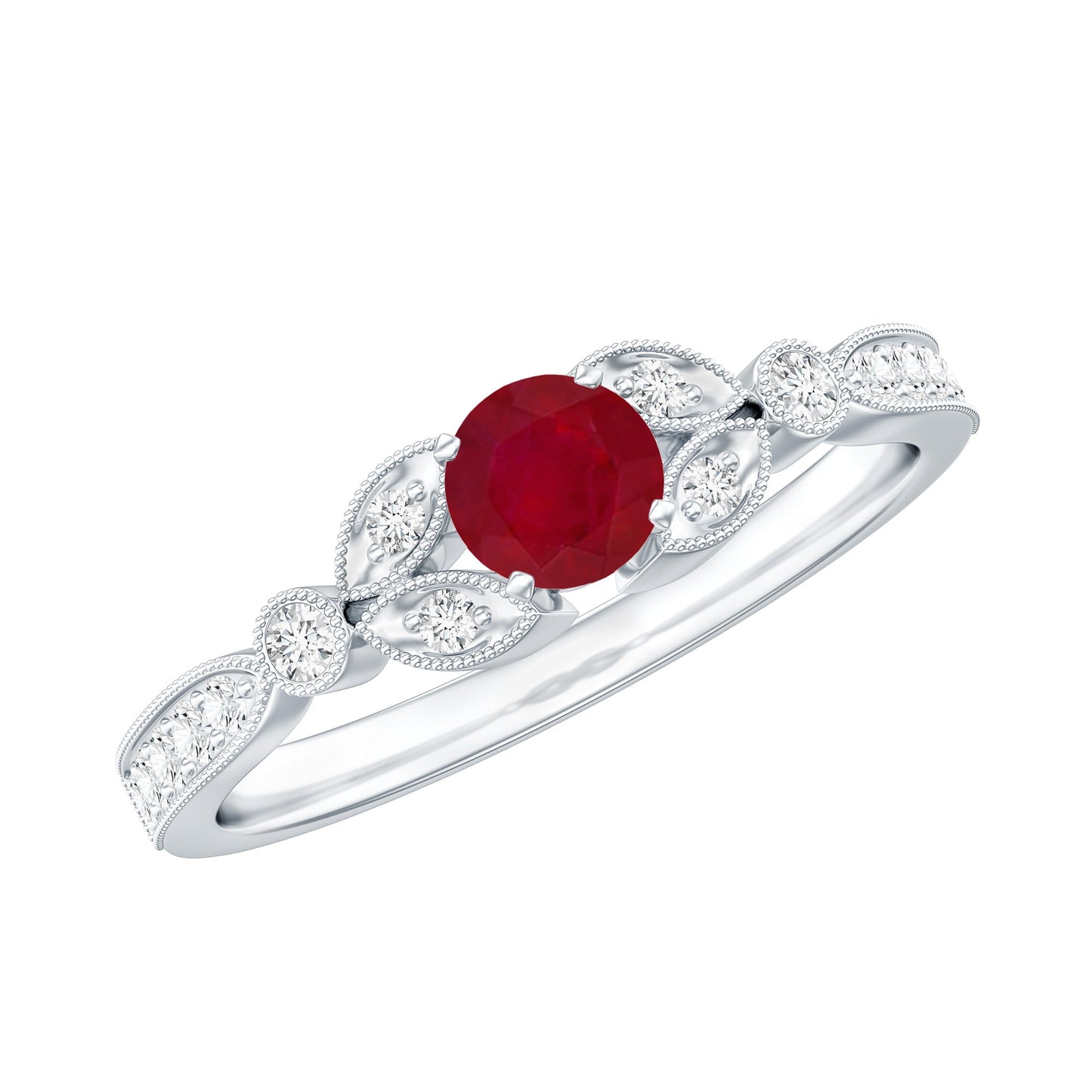 Anillo de compromiso de oro con rubí y diamante de 0,6 quilates para mujer, estilo vintage