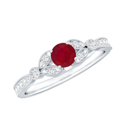 Anillo de compromiso de oro con rubí y diamante de 0,6 quilates para mujer, estilo vintage