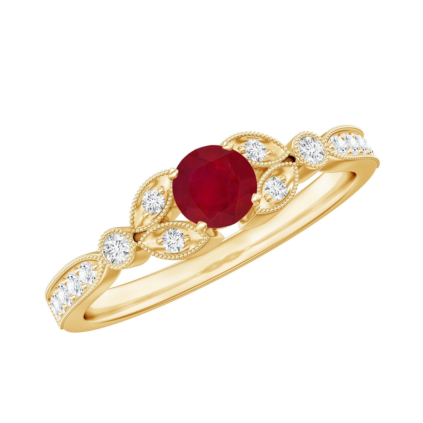 Anillo de compromiso de oro con rubí y diamante de 0,6 quilates para mujer, estilo vintage