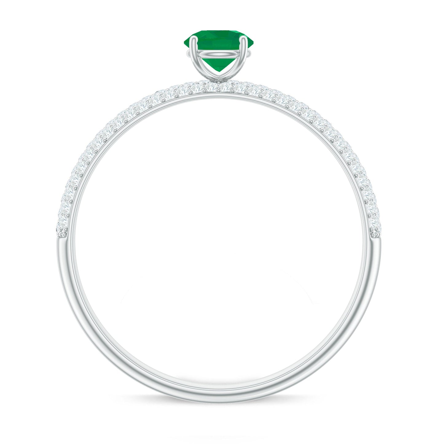 Anillo de compromiso clásico esmeralda solitario con diamantes laterales auténticos