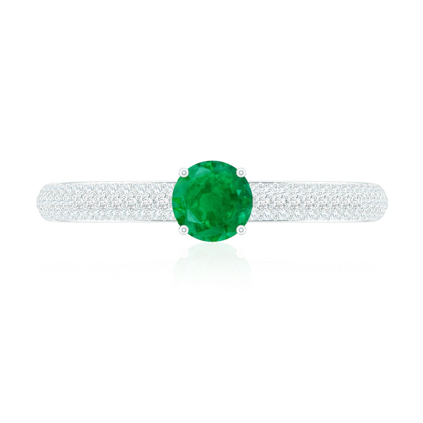 Anillo de compromiso clásico esmeralda solitario con diamantes laterales auténticos
