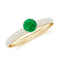 Anillo de compromiso clásico esmeralda solitario con diamantes laterales auténticos