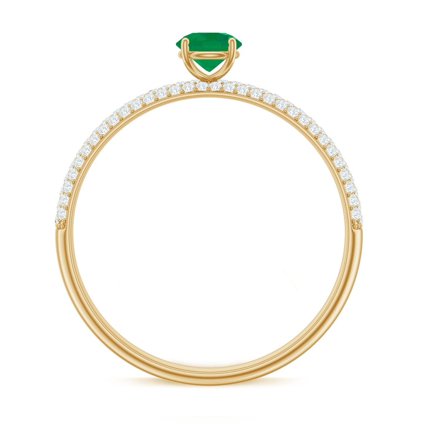 Anillo de compromiso clásico esmeralda solitario con diamantes laterales auténticos