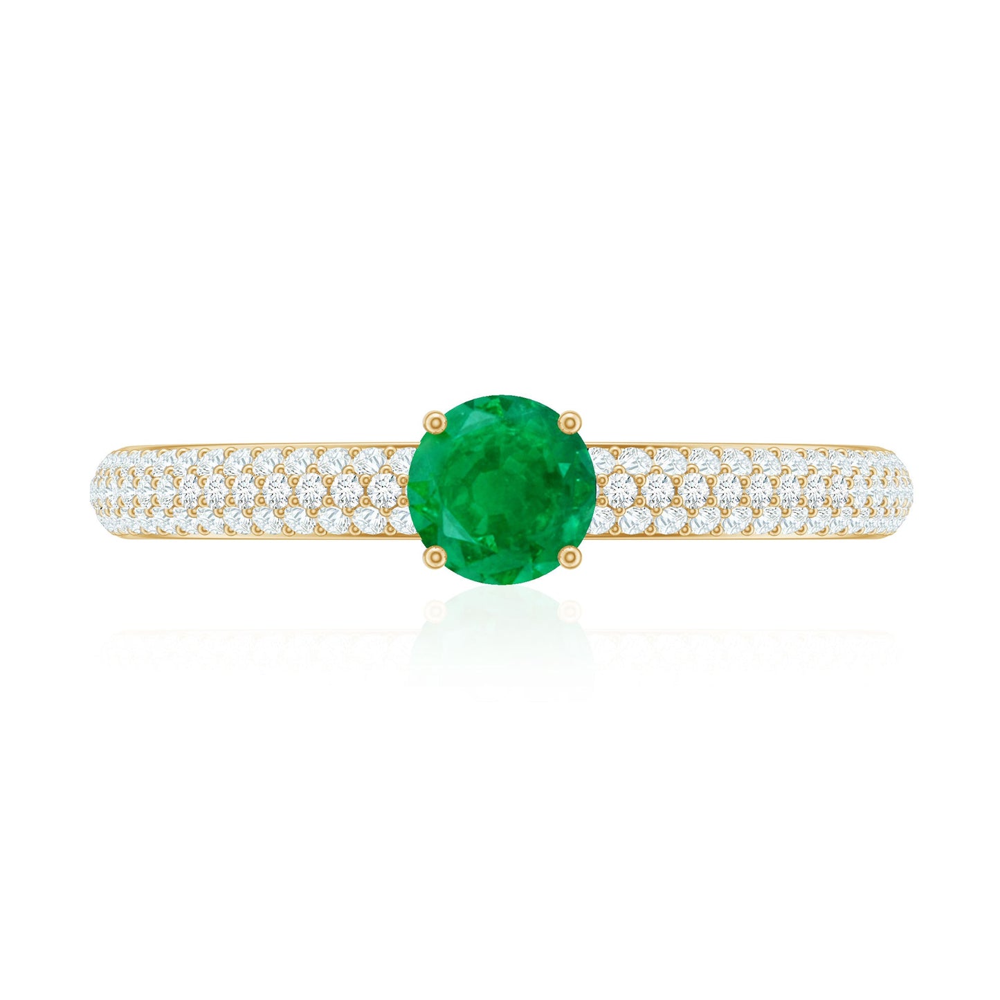 Anillo de compromiso clásico esmeralda solitario con diamantes laterales auténticos