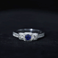 Vintage Inspired Blue Sapphire 3 Stone Engagement Ring with Diamond