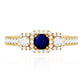 Vintage Inspired Blue Sapphire 3 Stone Engagement Ring with Diamond