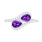 Vintage Inspired Amethyst 2 Stone Bypass Engagement Ring with Diamond