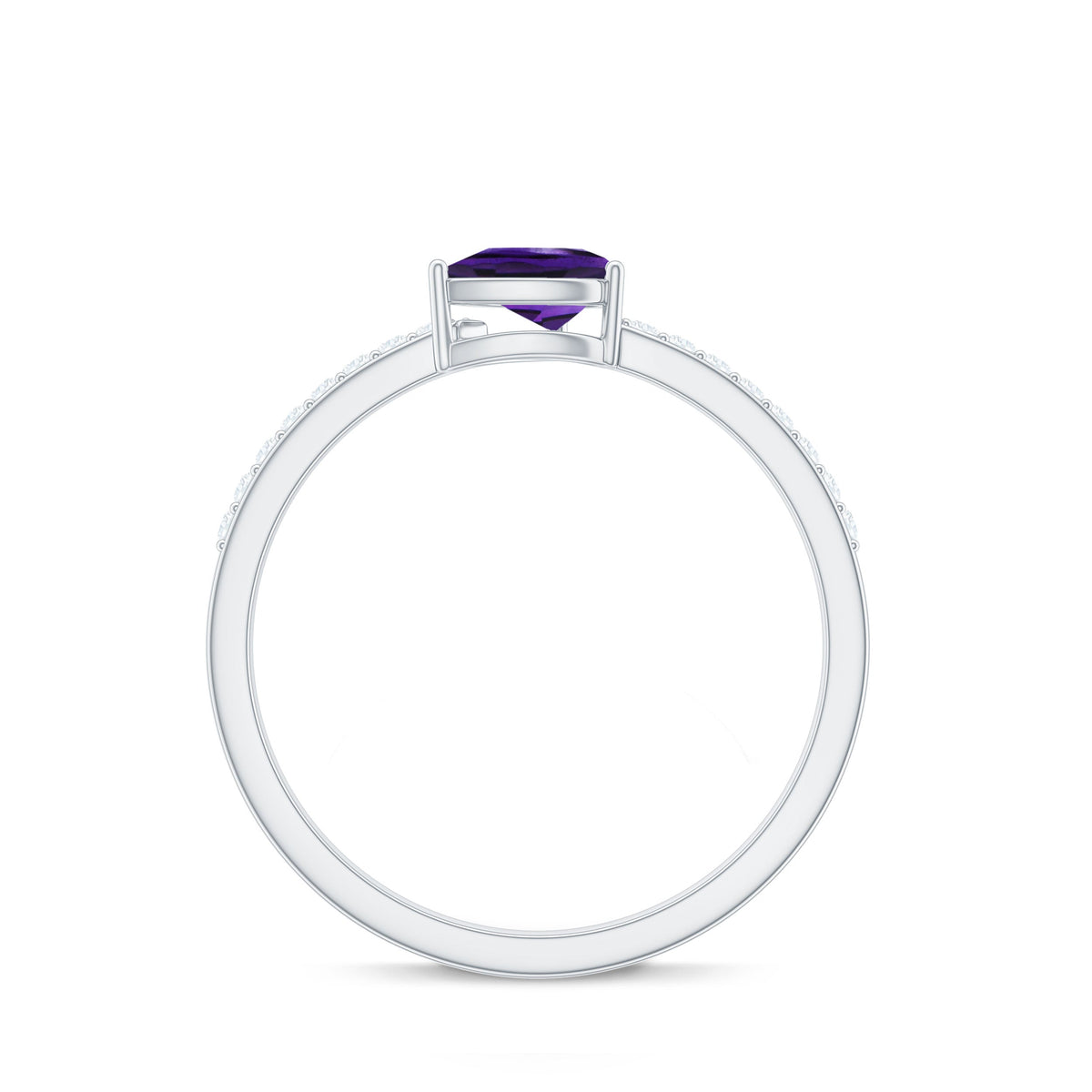 Anillo de compromiso de amatista natural de 1 quilate con forma de pera y diamante