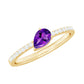 Anillo de compromiso de amatista natural de 1 quilate con forma de pera y diamante