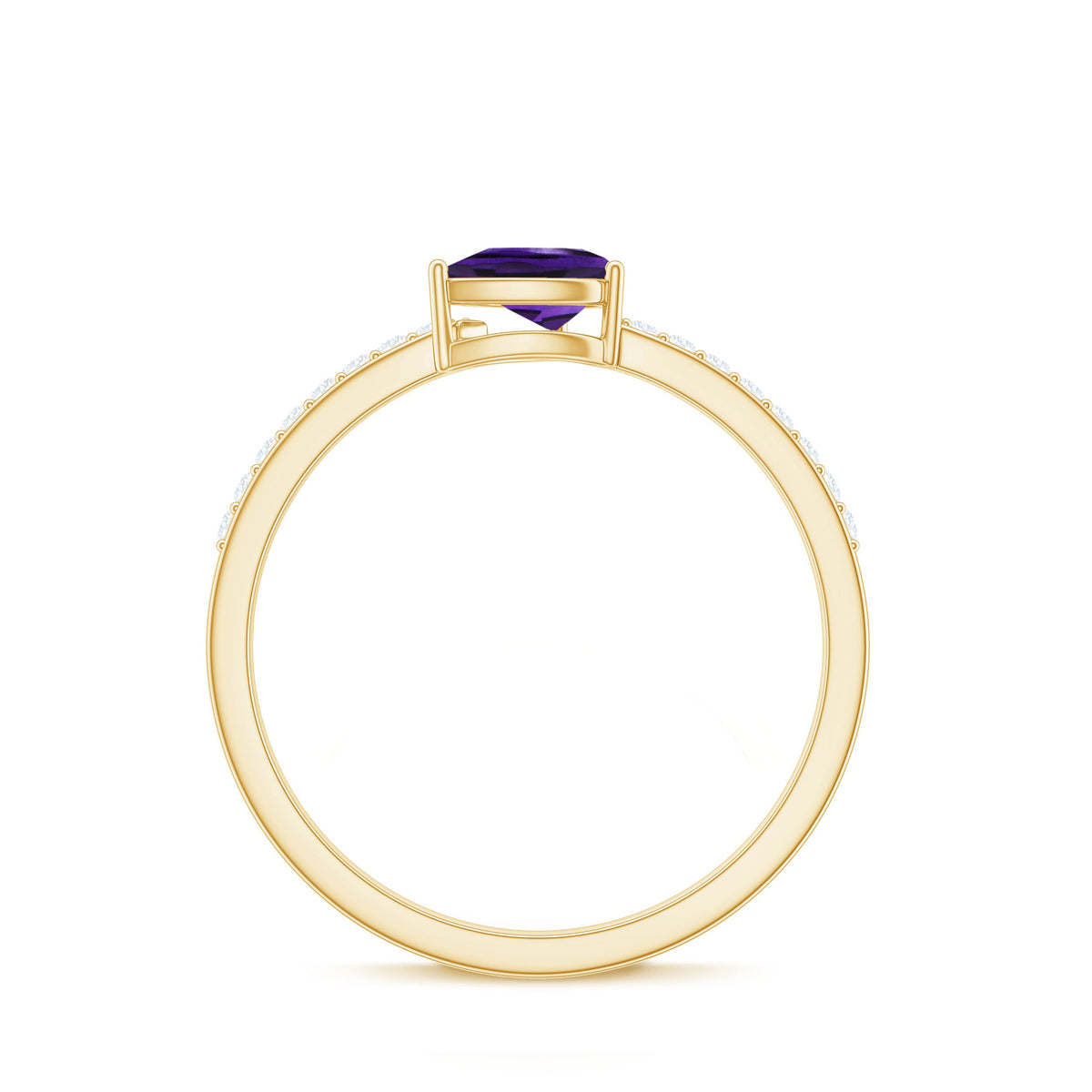 Anillo de compromiso de amatista natural de 1 quilate con forma de pera y diamante