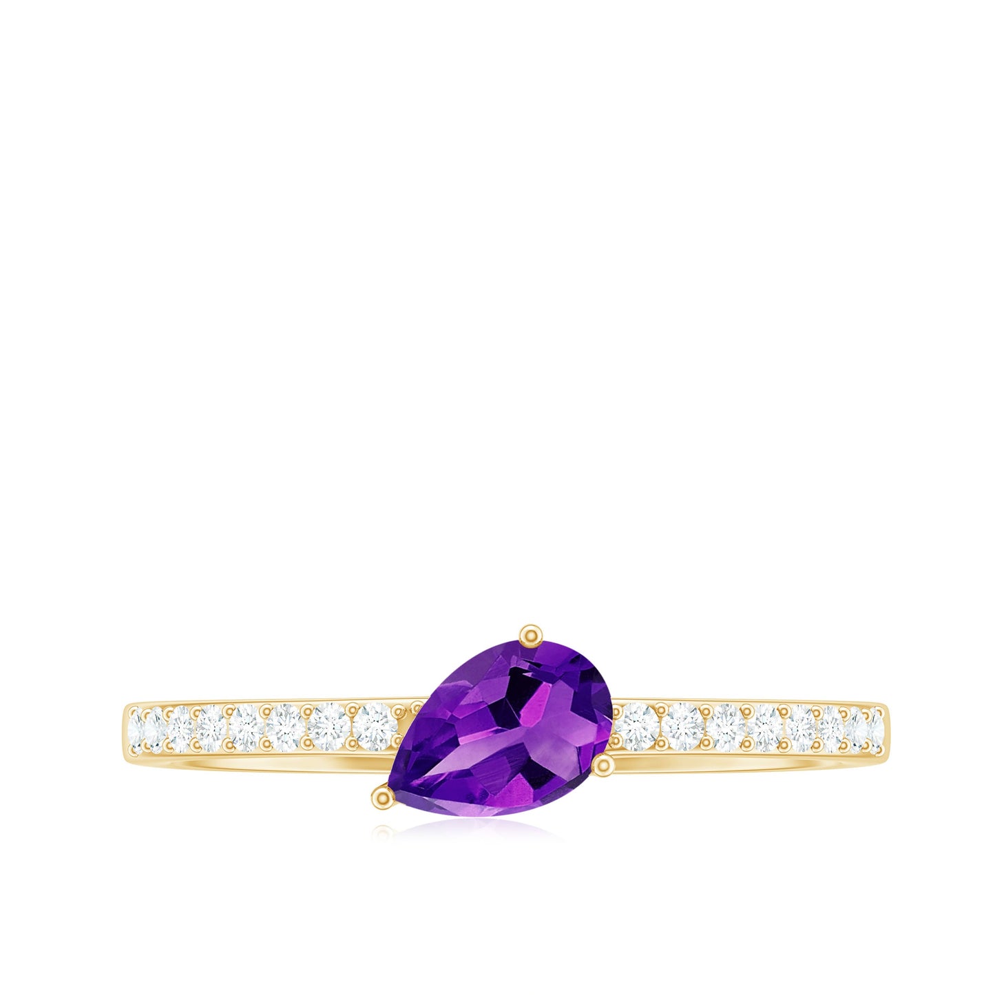 Anillo de compromiso de amatista natural de 1 quilate con forma de pera y diamante