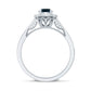Vintage Looking London Blue Topaz Engagement Ring with Diamond Halo