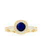 Round 0.9 Carat Blue Sapphire Antique Engagement Ring with Diamond Halo