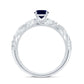Certified 0.9 Carat Real Blue Sapphire and Diamond Vintage Looking Engagement Ring