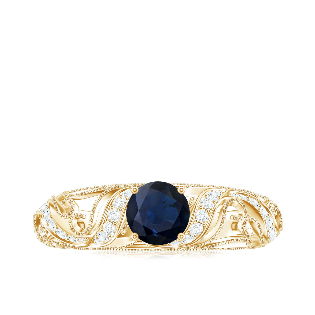 Certified 0.9 Carat Real Blue Sapphire and Diamond Vintage Looking Engagement Ring