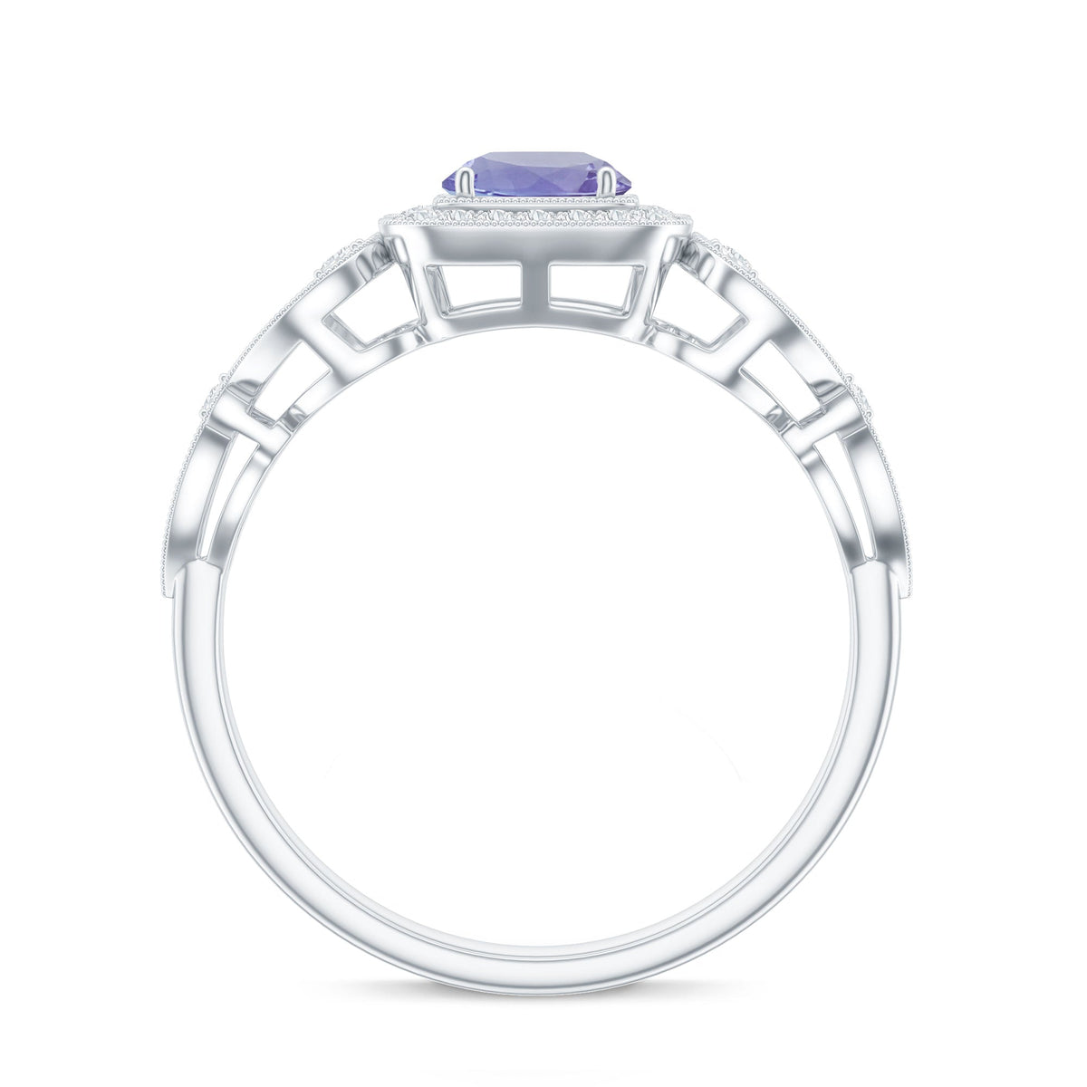 Tanzanite Vintage Looking Engagement Ring with Diamond Halo