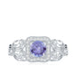 Tanzanite Vintage Looking Engagement Ring with Diamond Halo