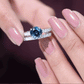 2 Carat Round London Blue Topaz Solitaire Rings Set with Moissanite Band