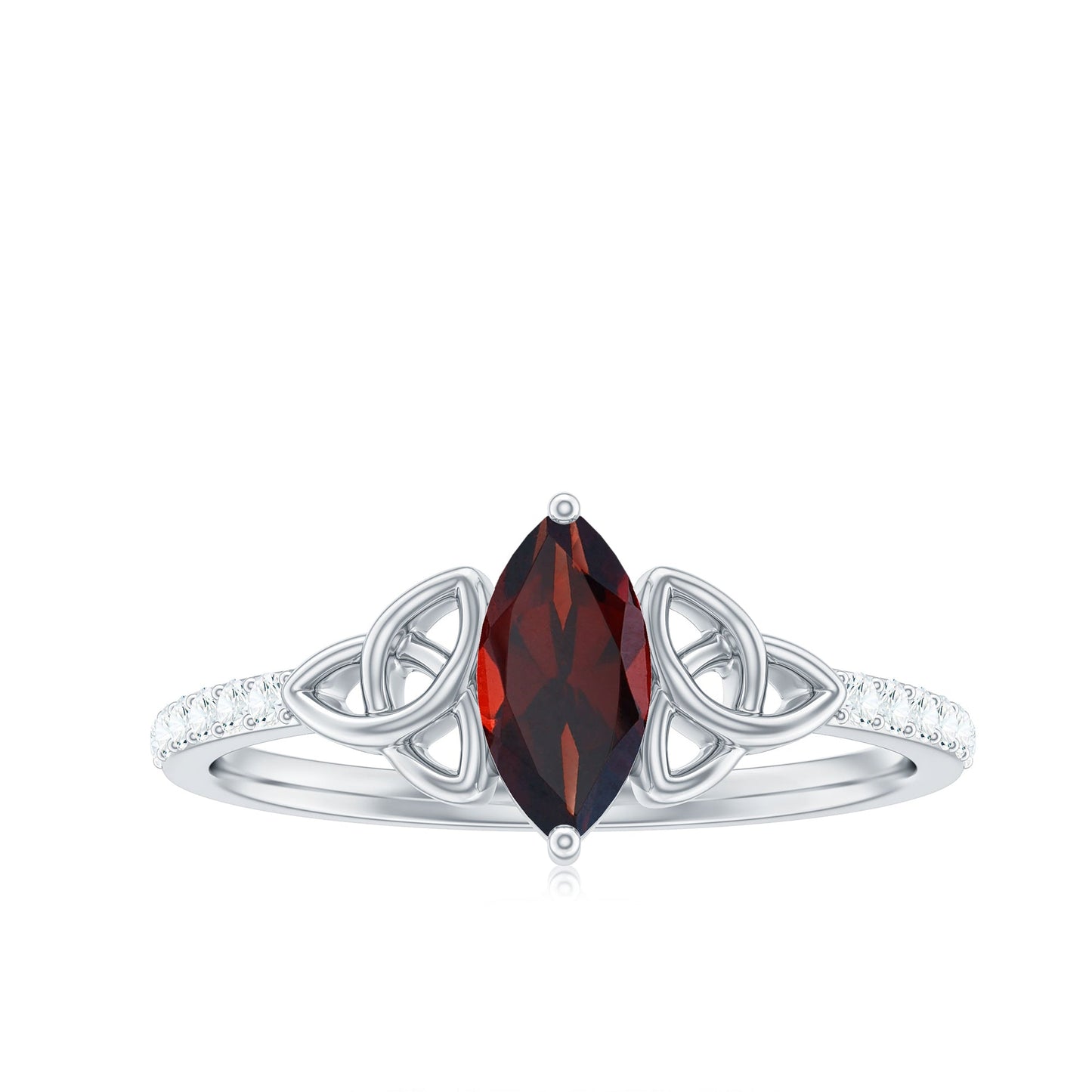 Anillo de compromiso de oro con granate auténtico, diamante marquesa y nudo celta
