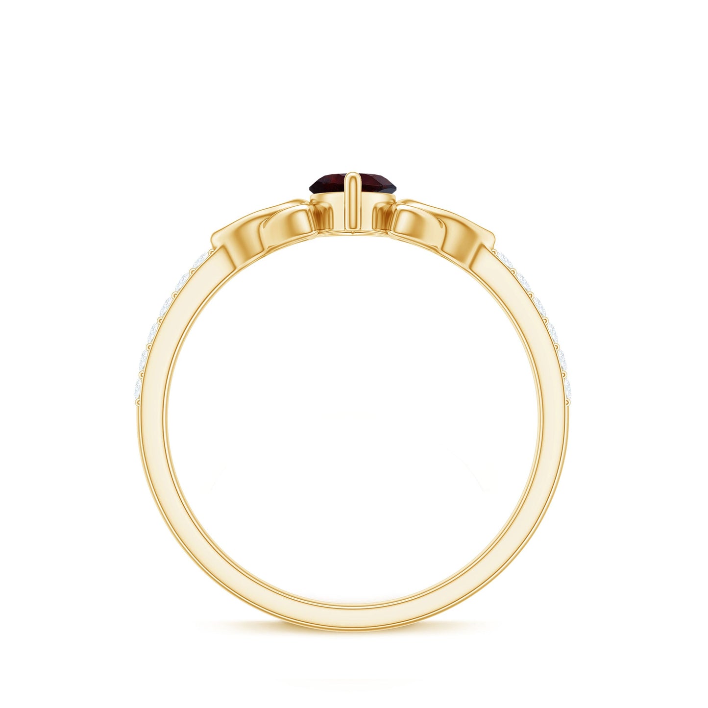 Anillo de compromiso de oro con granate auténtico, diamante marquesa y nudo celta