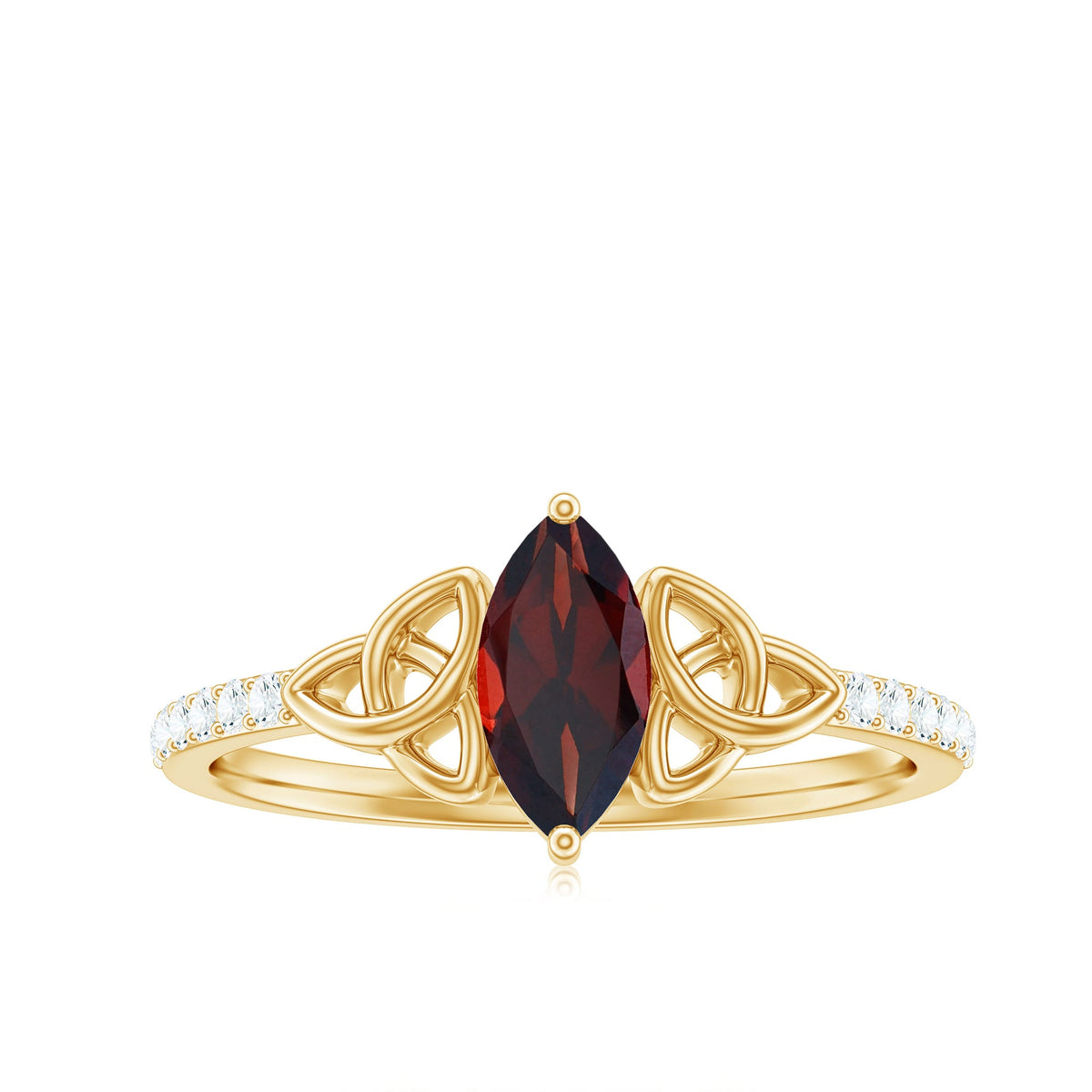 Anillo de compromiso de oro con granate auténtico, diamante marquesa y nudo celta