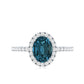 1 Carat Oval Cut London Blue Topaz Classic Engagement Ring with Diamond Halo