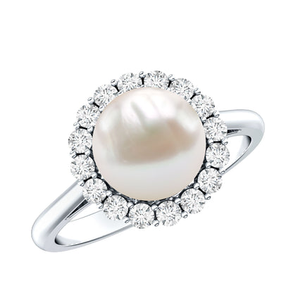 Real 7.4 Carat Freshwater Pearl Engagement Ring with Diamond Halo