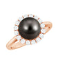 Natural Tahitian Pearl and Diamond Halo Engagement Ring