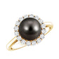 Natural Tahitian Pearl and Diamond Halo Engagement Ring