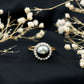 Natural Tahitian Pearl and Diamond Halo Engagement Ring