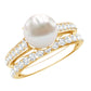 Juego de anillos de boda de perlas blancas naturales con moissanita