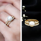 Juego de anillos de boda de perlas blancas naturales con moissanita
