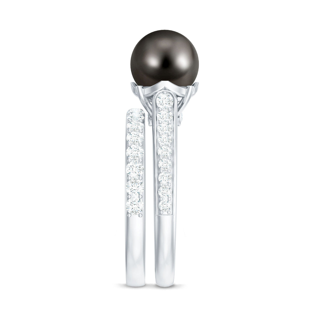 Elegant Wedding Ring Set with 7.5 Carat Tahitian Pearl and Moissanite