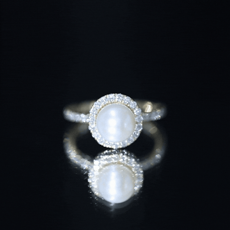 Cultured 7.4 Carat Freshwater Pearl Diamond Engagement Ring with Halo