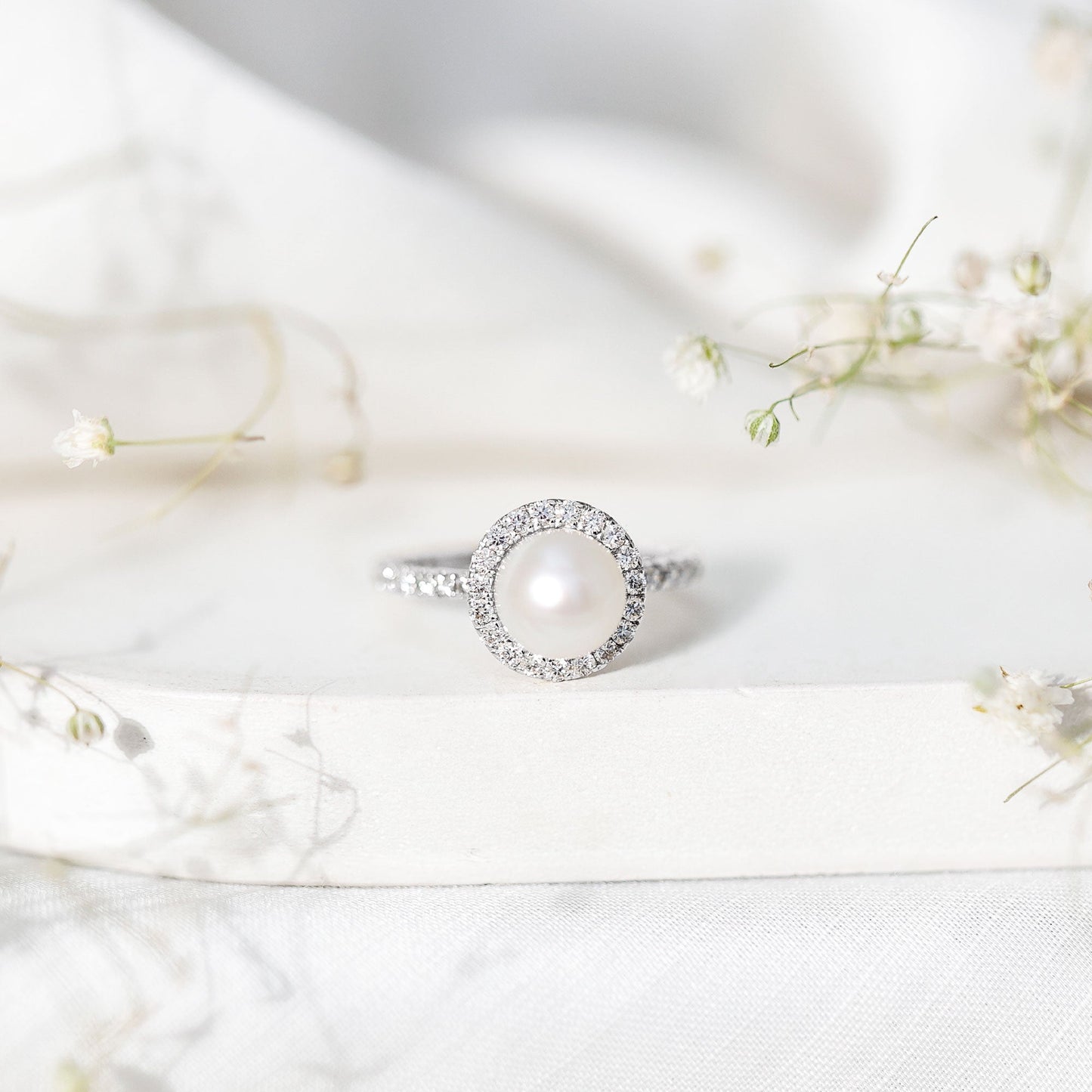 Cultured 7.4 Carat Freshwater Pearl Diamond Engagement Ring with Halo