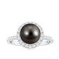 Halo Engagement Ring with Tahitian Pearl and Diamond