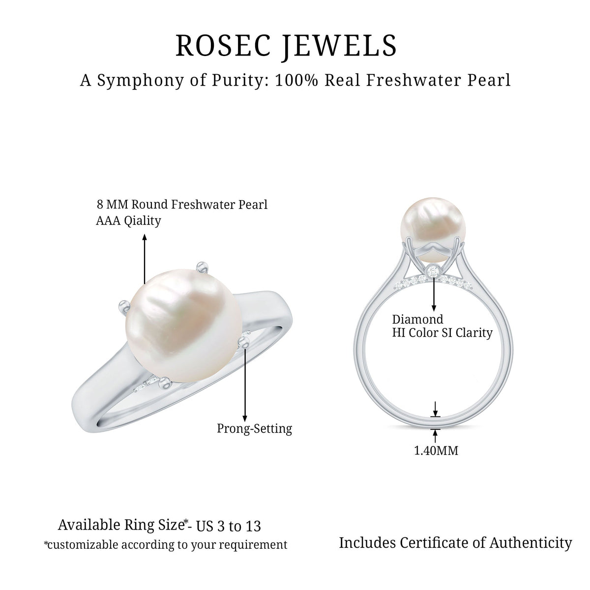 Freshwater Pearl Solitaire with Diamond Ring