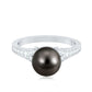 7.5 Carat Tahitian Black Pearl Cathedral Engagement Ring with Diamonds