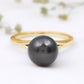 7.5 Carat Genuine Tahitian Black Pearl Cathedral Engagement Ring with Split Shank