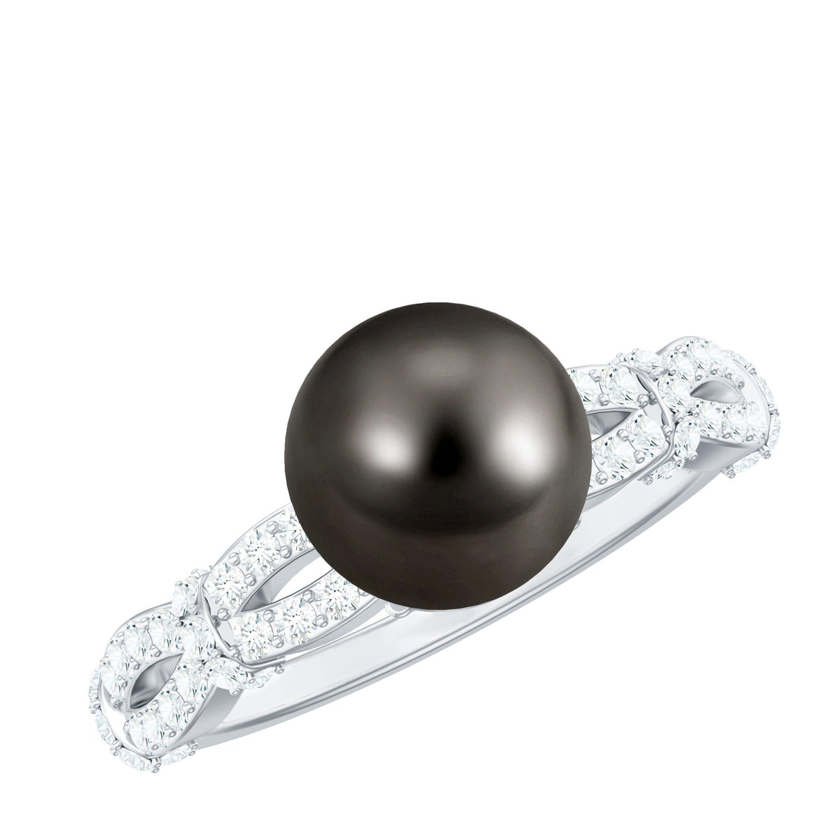 Anillo de compromiso de perla negra auténtica y diamantes de 7,5 quilates