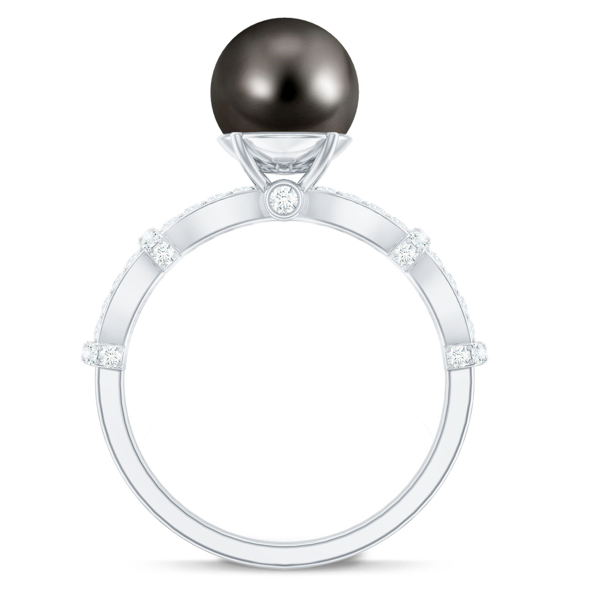 Anillo de compromiso de perla negra auténtica y diamantes de 7,5 quilates
