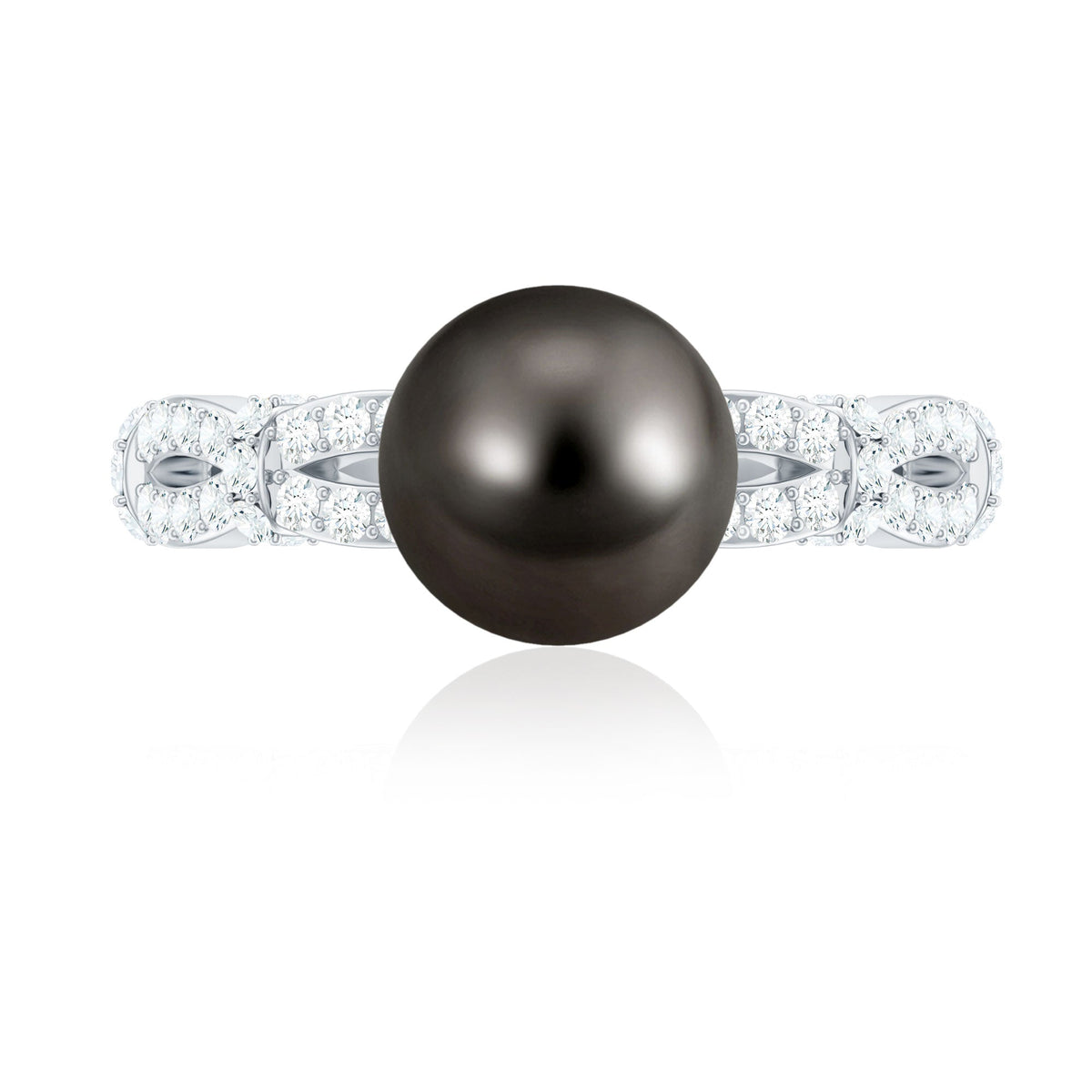 Anillo de compromiso de perla negra auténtica y diamantes de 7,5 quilates