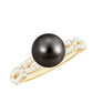 Anillo de compromiso de perla negra auténtica y diamantes de 7,5 quilates