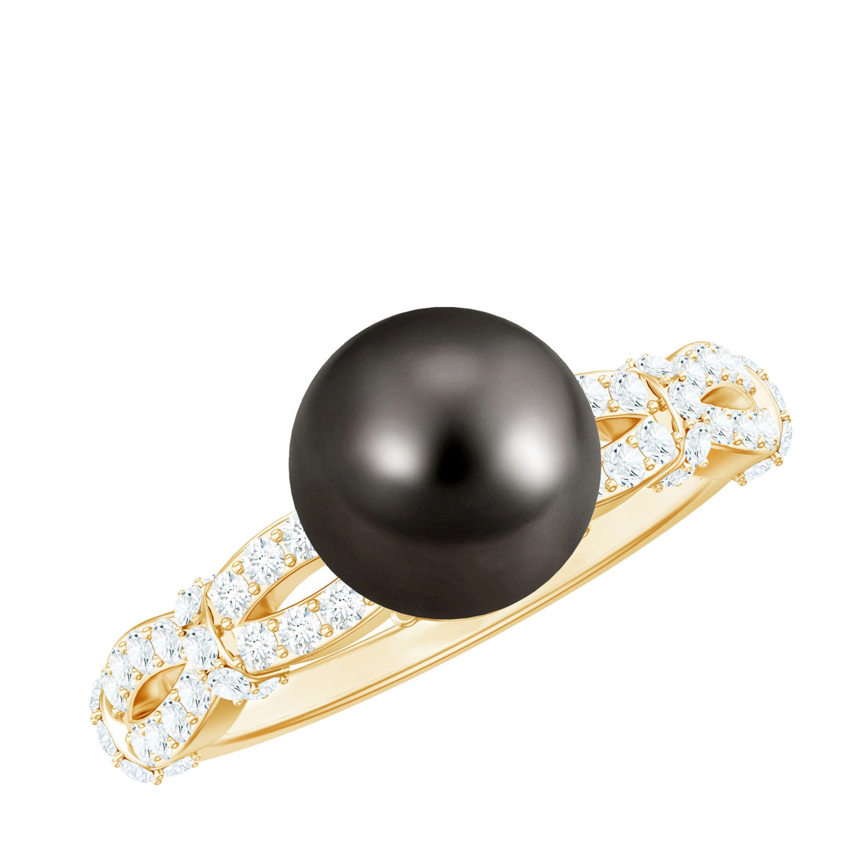 Anillo de compromiso de perla negra auténtica y diamantes de 7,5 quilates