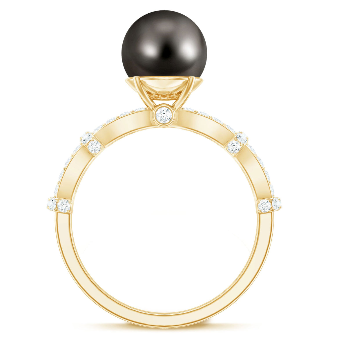 Anillo de compromiso de perla negra auténtica y diamantes de 7,5 quilates