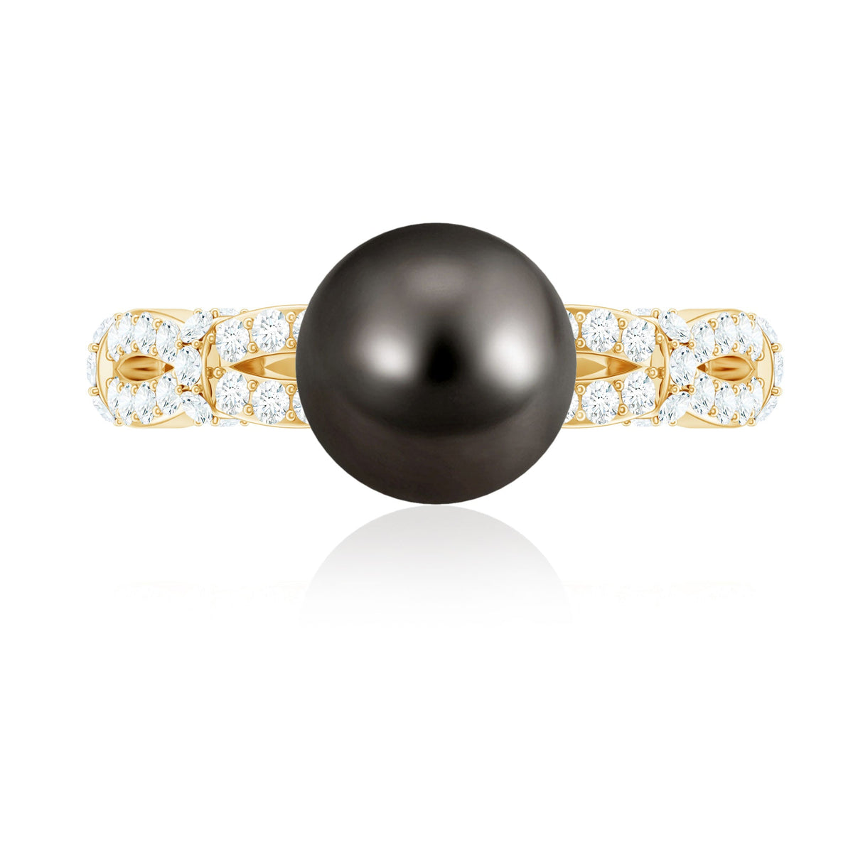 Anillo de compromiso de perla negra auténtica y diamantes de 7,5 quilates