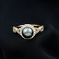Real Tahitian Pearl and Diamond Crossover Engagement Ring